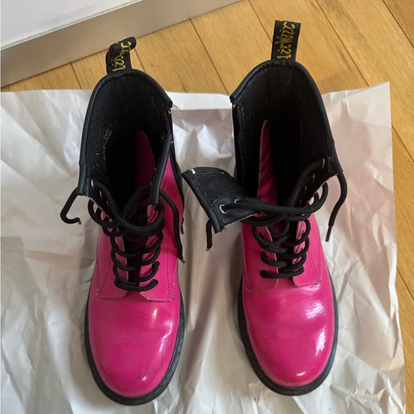 Dr Martens, Junior 1460 Patent Leather Lace Up Boots (with zipper), Hot Pink - Picture 1 of 13